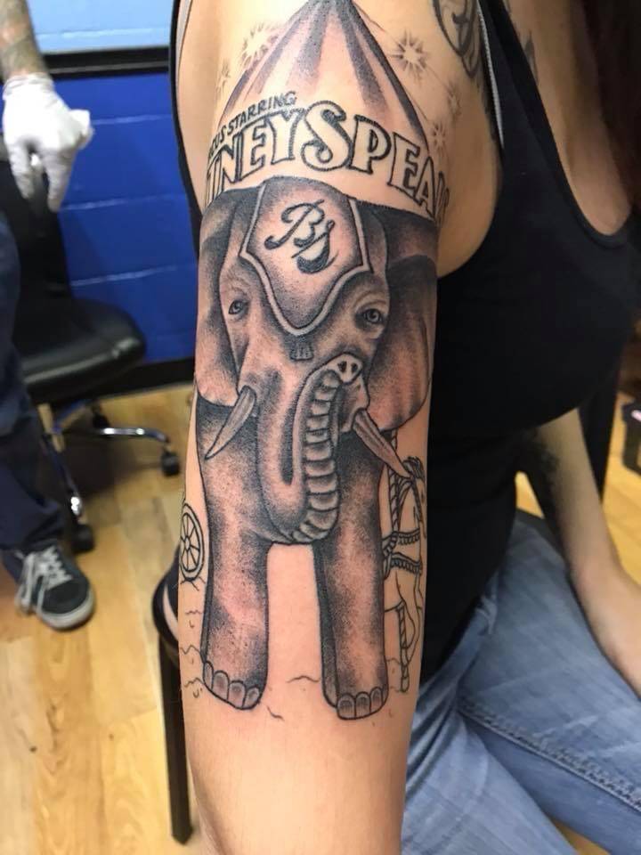 Jessica Johns shows off one of her 30-something Britney Spears tattoos. (Jessica Johns)