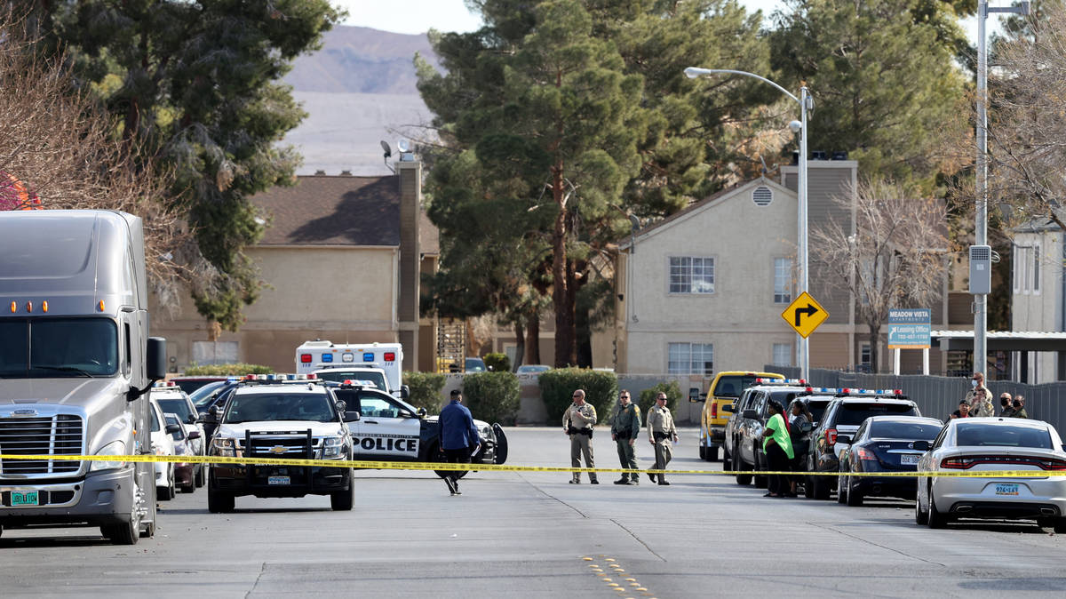 Las Vegas police investigate a domestic barricade situation in an apartment on the 4500 block o ...