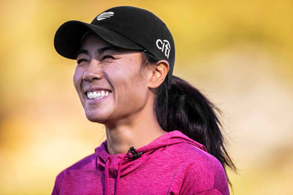 Las Vegas resident Danielle Kang, ranked in the top 5 on the LPGA tour, speaks with the media a ...