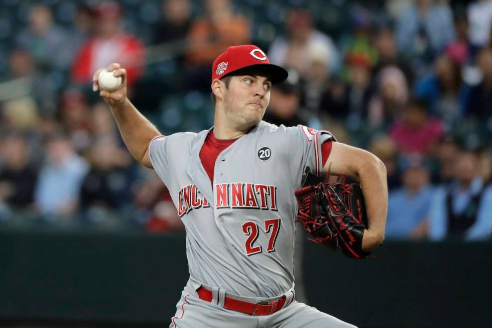 In this Sept. 10, 2019, file photo, Cincinnati Reds starting pitcher Trevor Bauer throws to a S ...