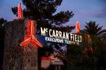 A view of the McCarran Field Executive Terminal neon sign by McCarran International Airport in ...