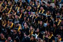 Nevada State College graduates await the start of a commencement ceremony at the Henderson Pavi ...