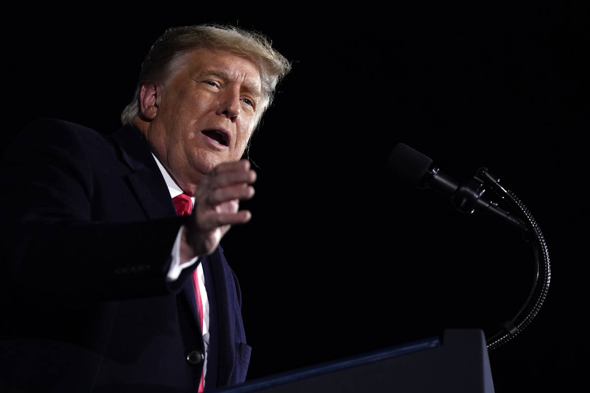 FILE - In this Jan. 4, 2021, file photo President Donald Trump speaks during a campaign rally f ...