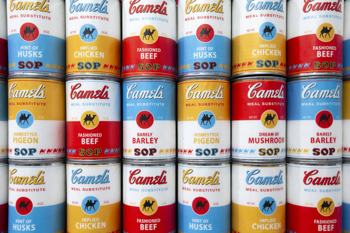 Cans of Camel's Soup are displayed at the Omega Mart at AREA 15 on Tuesday, Feb. 16, 2021, in L ...