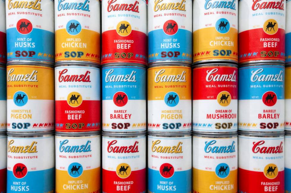 Cans of Camel's Soup are displayed at the Omega Mart at AREA 15 on Tuesday, Feb. 16, 2021, in L ...