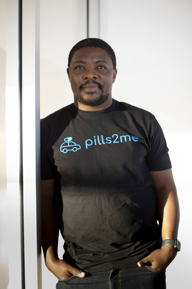 Leslie Asanga, CEO of Pills2Me, poses for a portrait at his office on Tuesday, Feb. 23, 2021, i ...