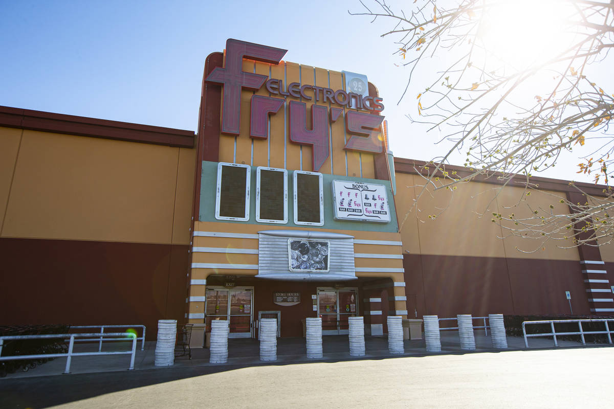An exterior view of Fry's Electronics at Town Square in Las Vegas on Wednesday, Feb. 24, 2021. ...
