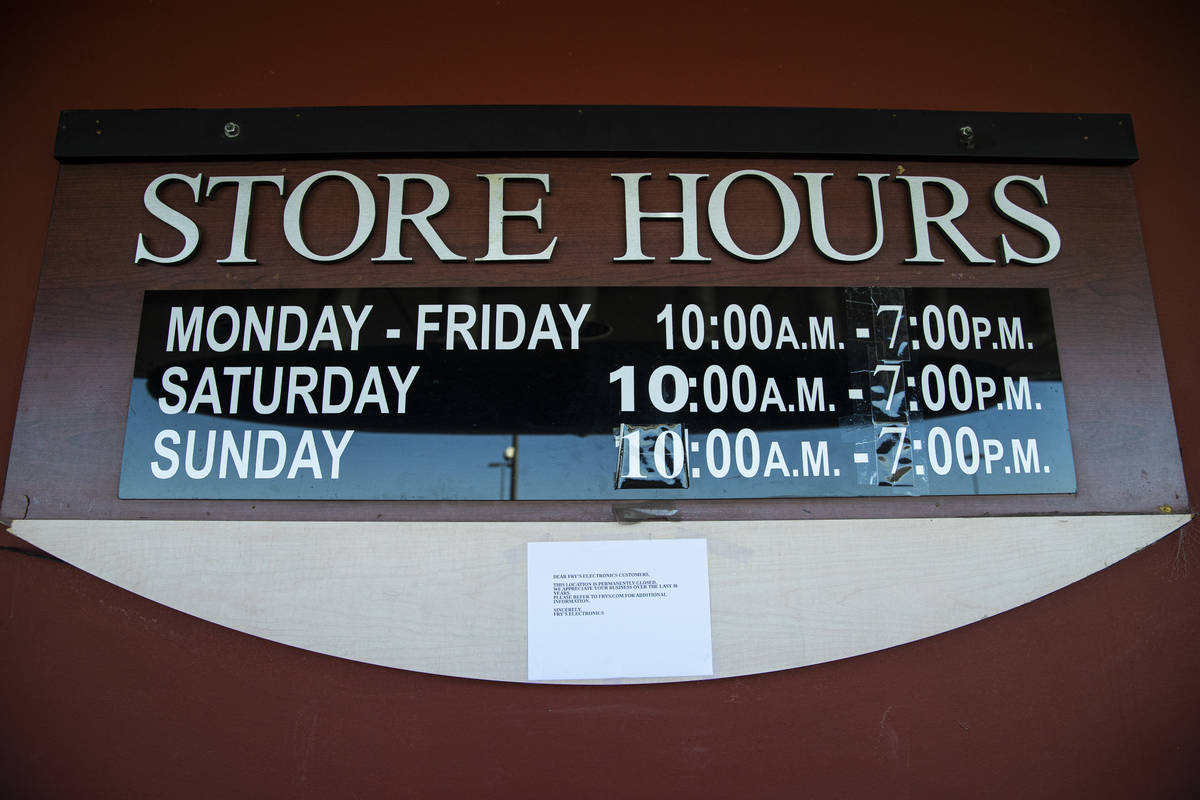 A notice about the closure of Fry's Electronics is seen at Town Square in Las Vegas on Wednesda ...