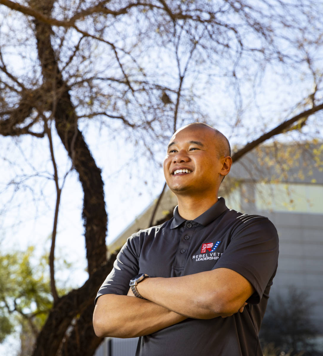 UNLV student and U.S. Air Force veteran Andrew Ho poses for a portrait on campus in Las Vegas o ...