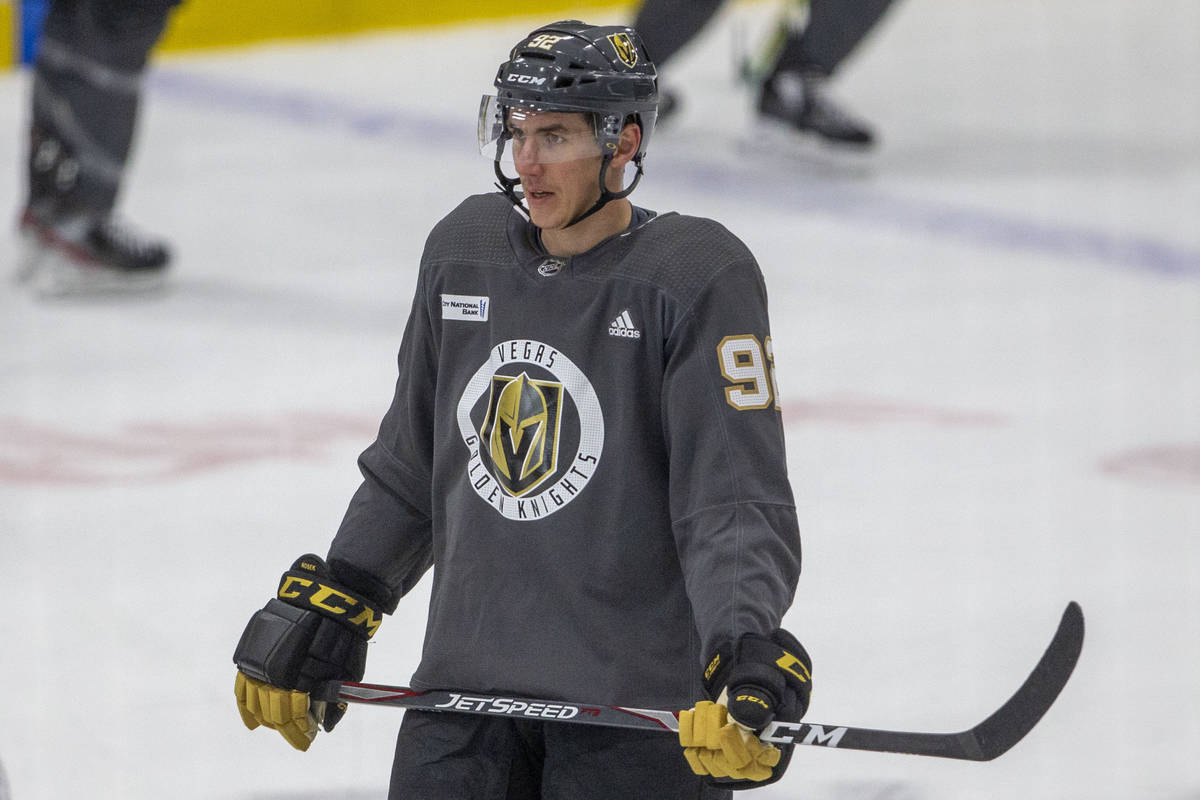 Golden Knights center Tomas Nosek (92) during training camp on Wednesday, Jan. 6, 2021, at City ...