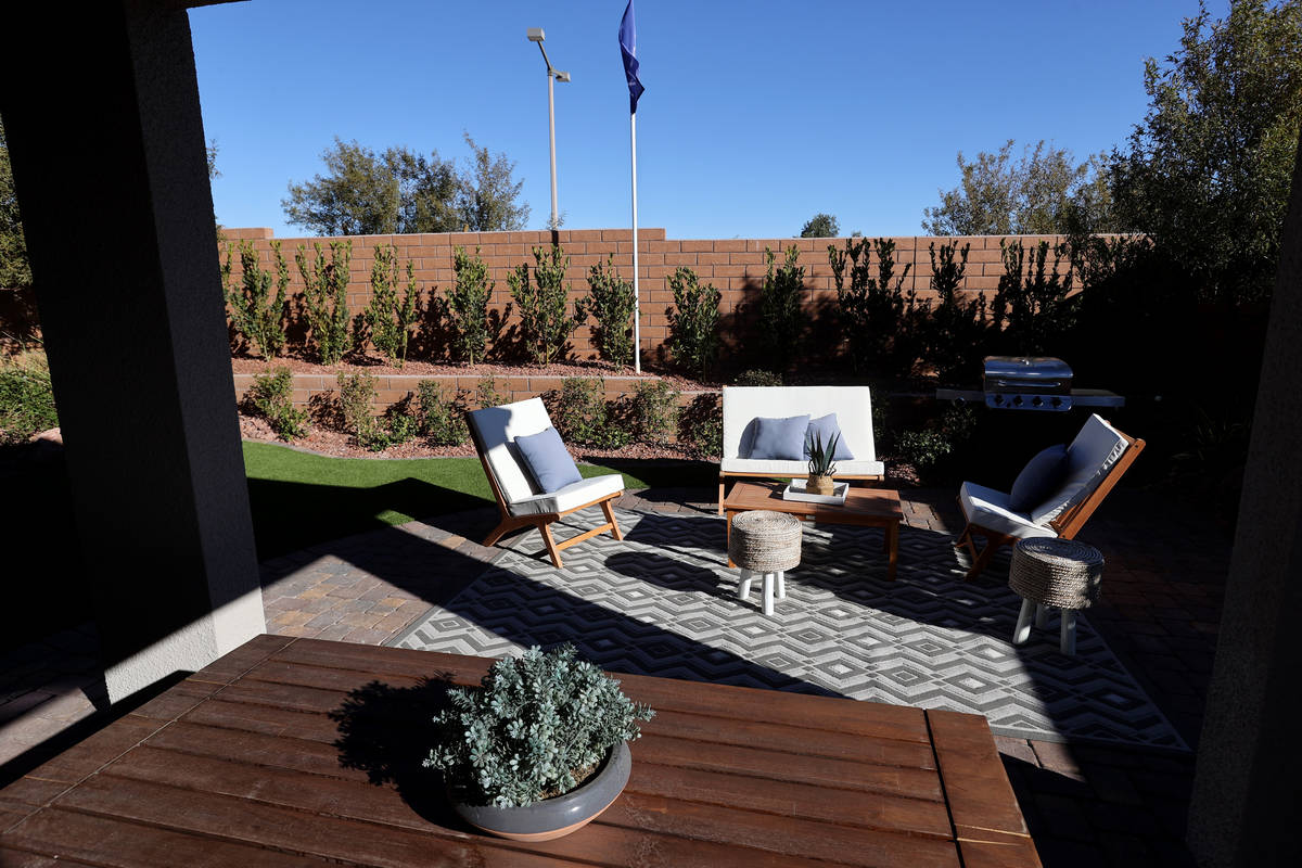 The back yard in the model home at the KB Home community of Stonegate in Las Vegas Thursday, Fe ...