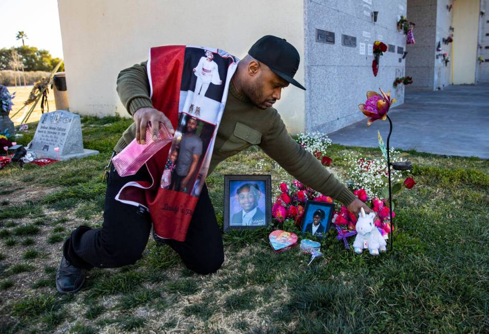 Brian Bradford visits the grave of his daughter, Briana Bradford, at Bunkers Memory Gardens Mem ...