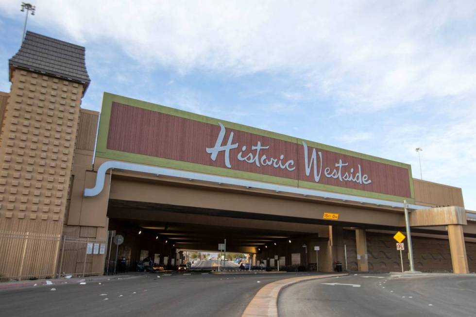 The Historic Westside sign above F Street near Bonanza Road on Wednesday, Feb. 3, 2021, in Las ...