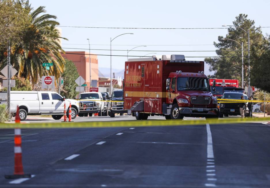 Police and firefighters at the scene where a security officer at the Lloyd George U.S. Courthou ...