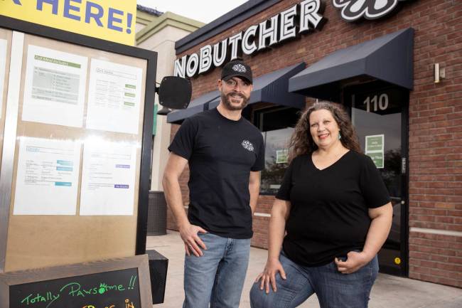 NoButcher co-owners Sebastian Mueller and Alecia Ghilarducci at their vegan restaurant in Las V ...
