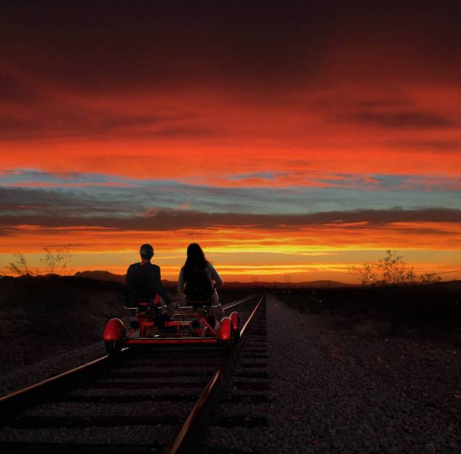 Rail Explorers vehicles ply a 4-mile track from the Nevada Railroad Museum in Boulder City to t ...
