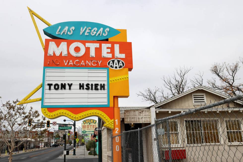 A closed hotel at 1200 E. Fremont St. in downtown Las Vegas owned by Tony Hsieh photographed Th ...