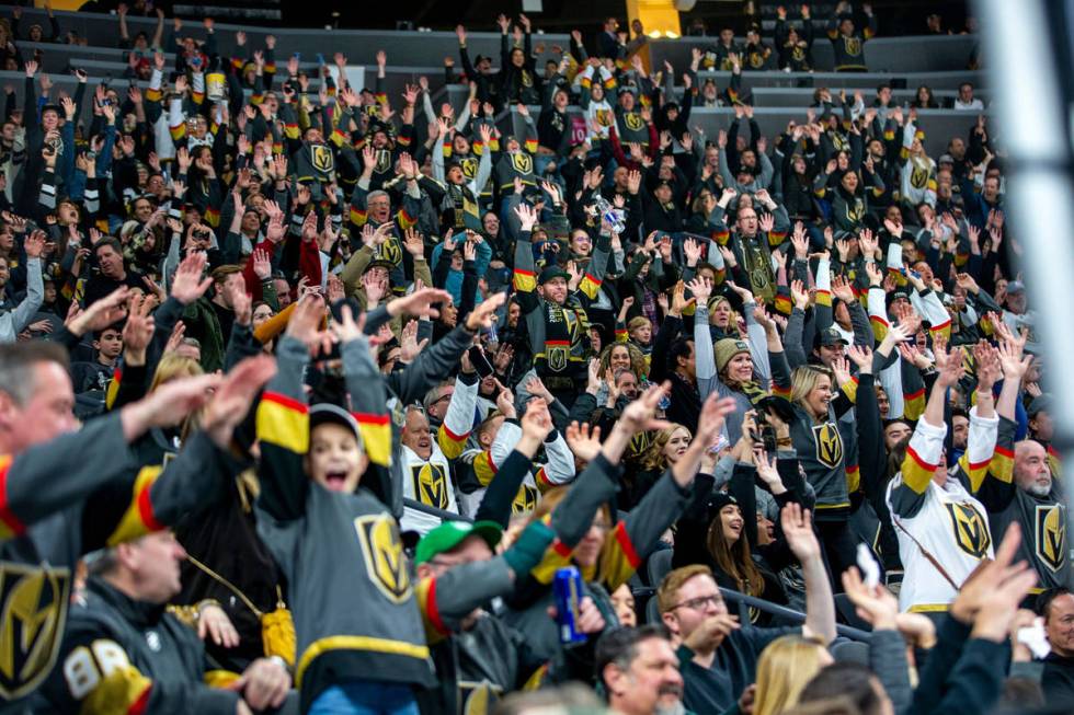 Vegas Golden Knights fans do the "wave" as their team dominates the Arizona Coyotes d ...