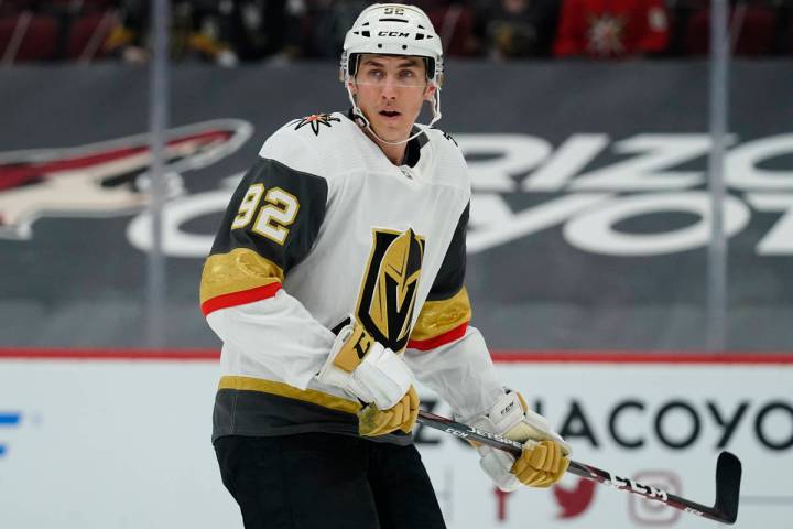 Vegas Golden Knights left wing Tomas Nosek (92) in the first period during an NHL hockey game a ...