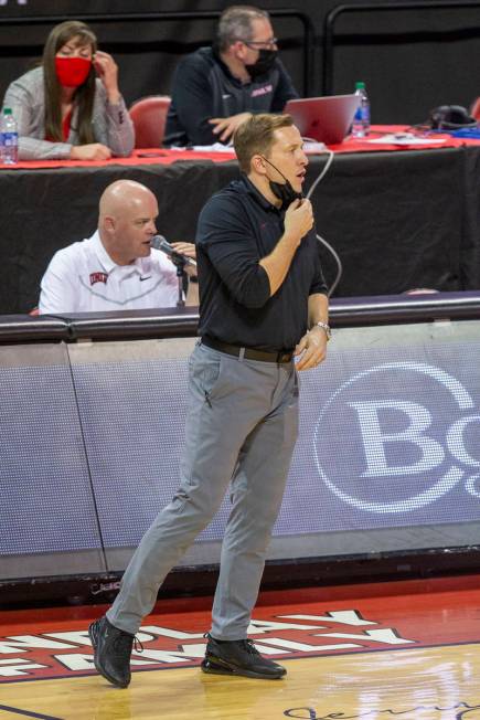 UNLV Rebels head coach T.J. Otzelberger coaches during the second half of an NCAA men's basketb ...