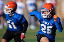 Bishop Gorman's D.J. Herman (25) works through defensive drills during practice on Friday, Feb. ...