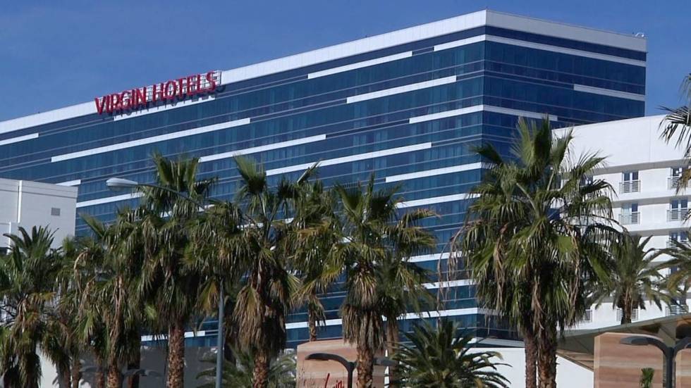 A look at the Virgin Hotel Las Vegas exterior, expected to open on March 25, 2021, is seen on T ...