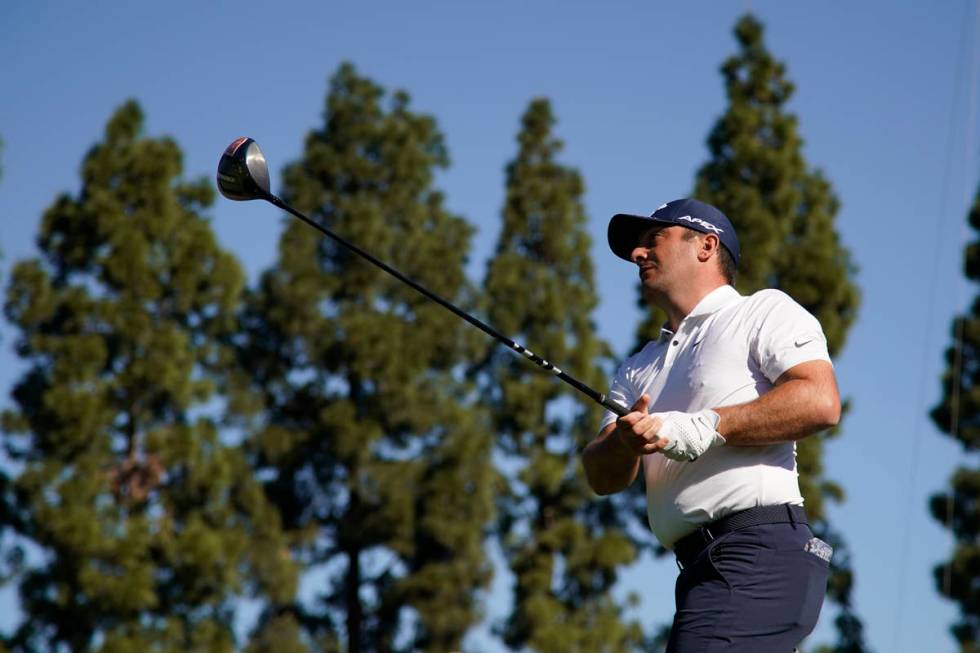 Francesco Molinari, of Italy, tees off on the second hole during the final round of the Genesis ...