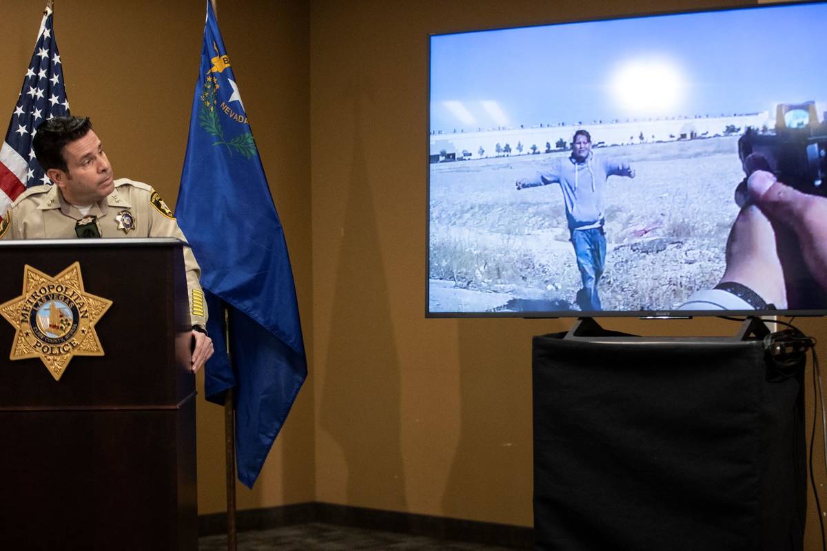 Assistant Sheriff Brett Zimmerman gives a press briefing on an officer involved shooting involv ...