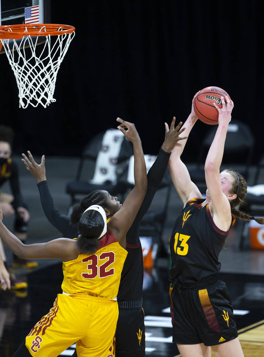 Arizona State Sun Devils guard Maggie Besselink (13) and Arizona State Sun Devils forward Eboni ...