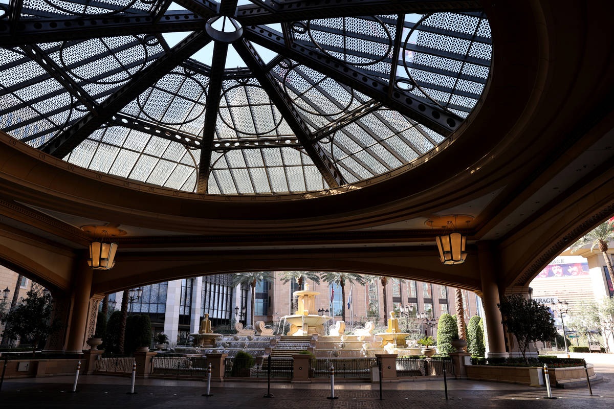 The porte cochere at the Palazzo on the Strip in Las Vegas Wednesday, March 3, 2021. Las Vegas ...
