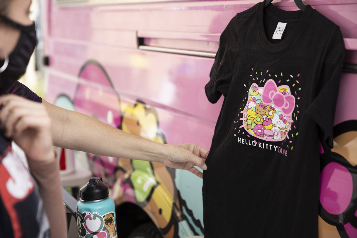 A shirt for sale at the Hello Kitty Cafe truck at Downtown Summerlin in Las Vegas, on Saturday, ...