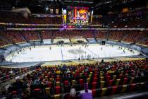 Fans are seen during the third period of the first Golden Knights game allowing spectators sin ...