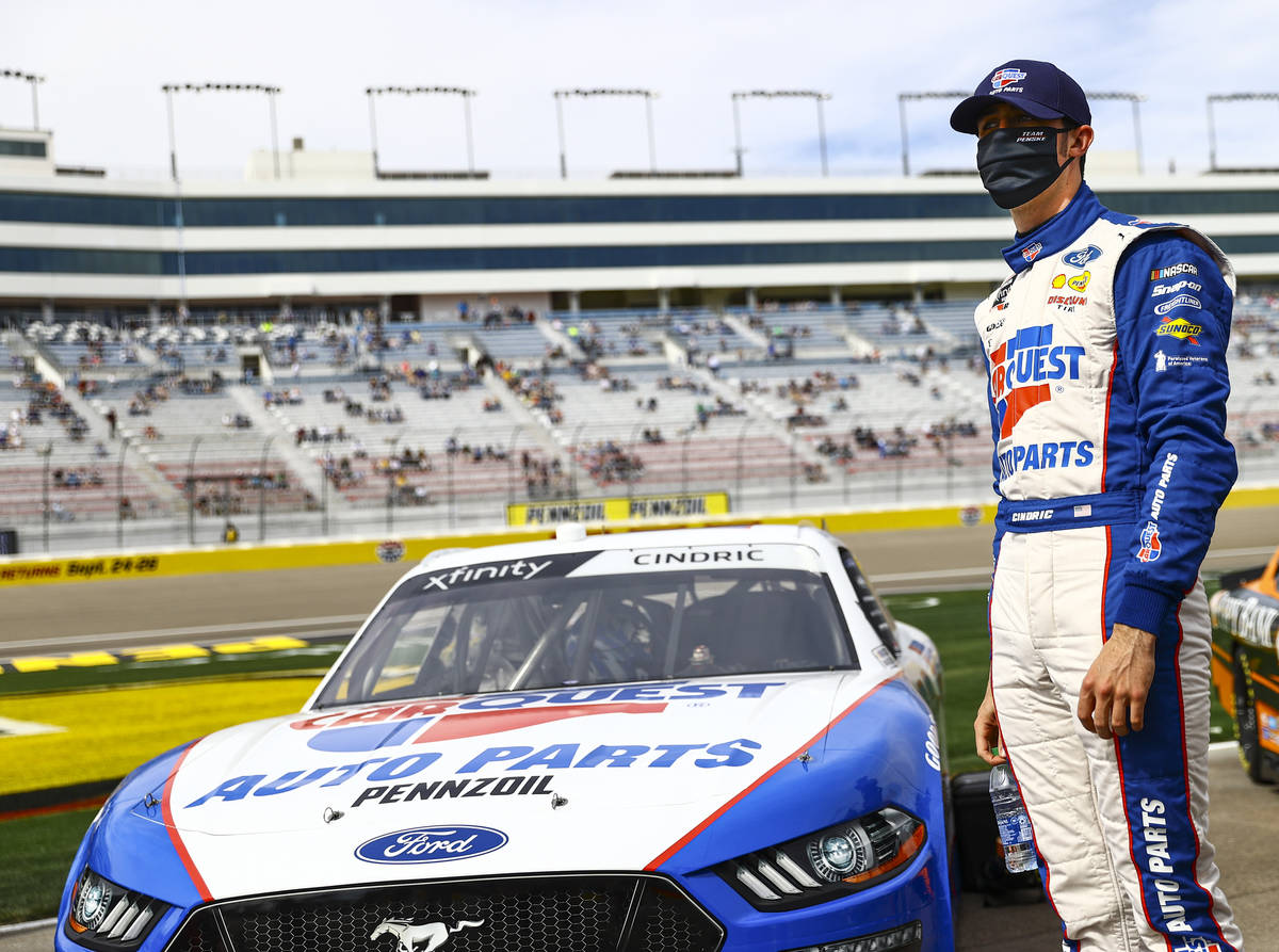 Austin Cindric looks on before the start of a NASCAR Xfinity Series auto race at the Las Vegas ...