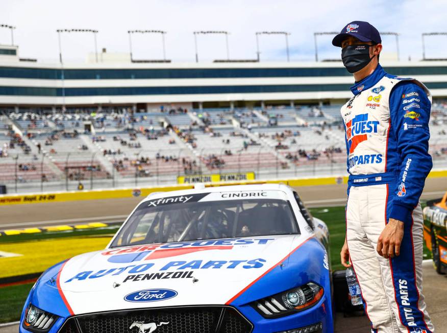 Austin Cindric looks on before the start of a NASCAR Xfinity Series auto race at the Las Vegas ...