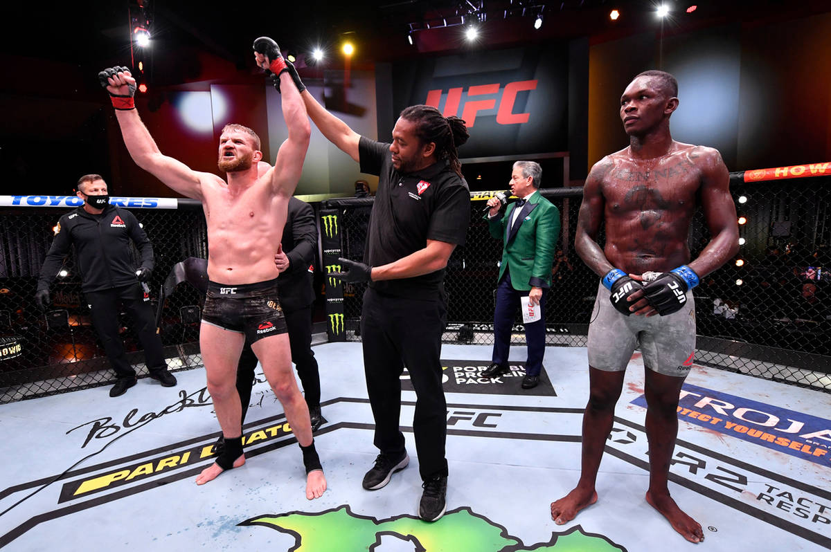 LAS VEGAS, NEVADA - MARCH 06: Jan Blachowicz of Poland celebrates after his victory over Israel ...