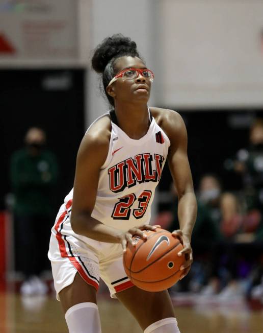 UNLV Lady Rebels forward Desi-Rae Young (23) takes a foul shot during a game against Colorado S ...