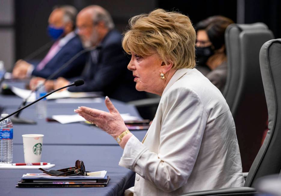 Las Vegas Mayor Carolyn Goodman listens to a marketing presentation during a Las Vegas Conventi ...