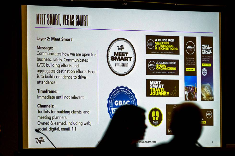 An information slide is seen on the screen during an LVCVA meeting within the Las Vegas Convent ...