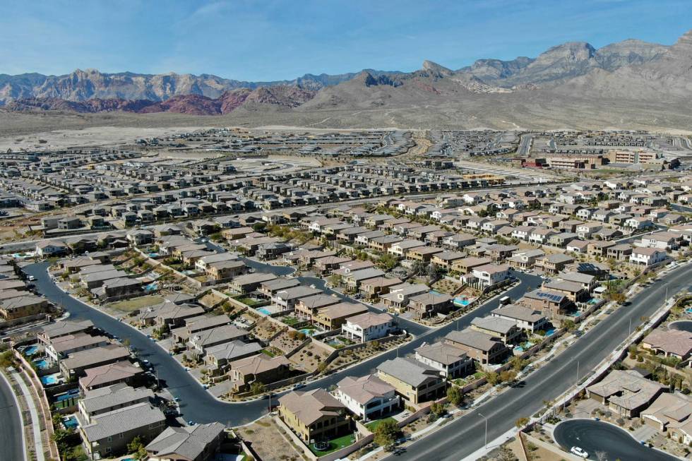 An aerial view of housing developments near Paseos Park in Summerlin on Tuesday, February 23, 2 ...