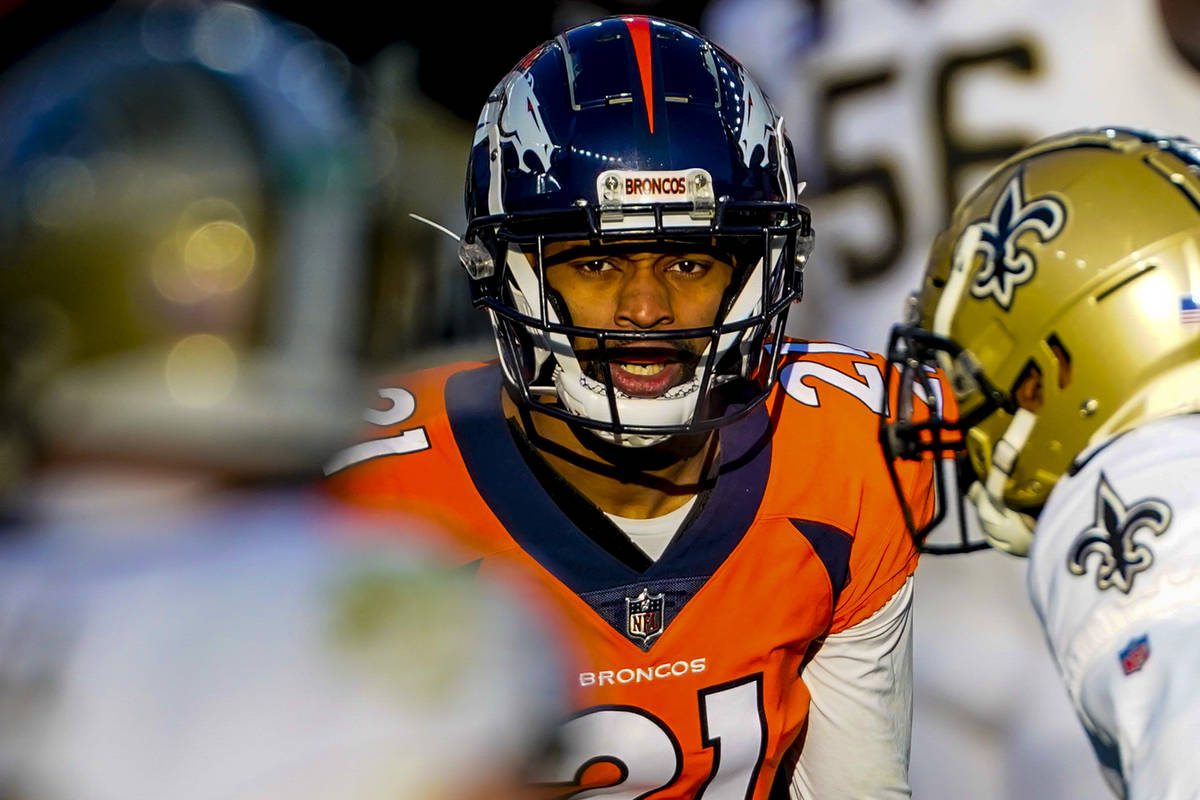 Denver Broncos cornerback A.J. Bouye plays against the New Orleans Saints during an NFL footbal ...