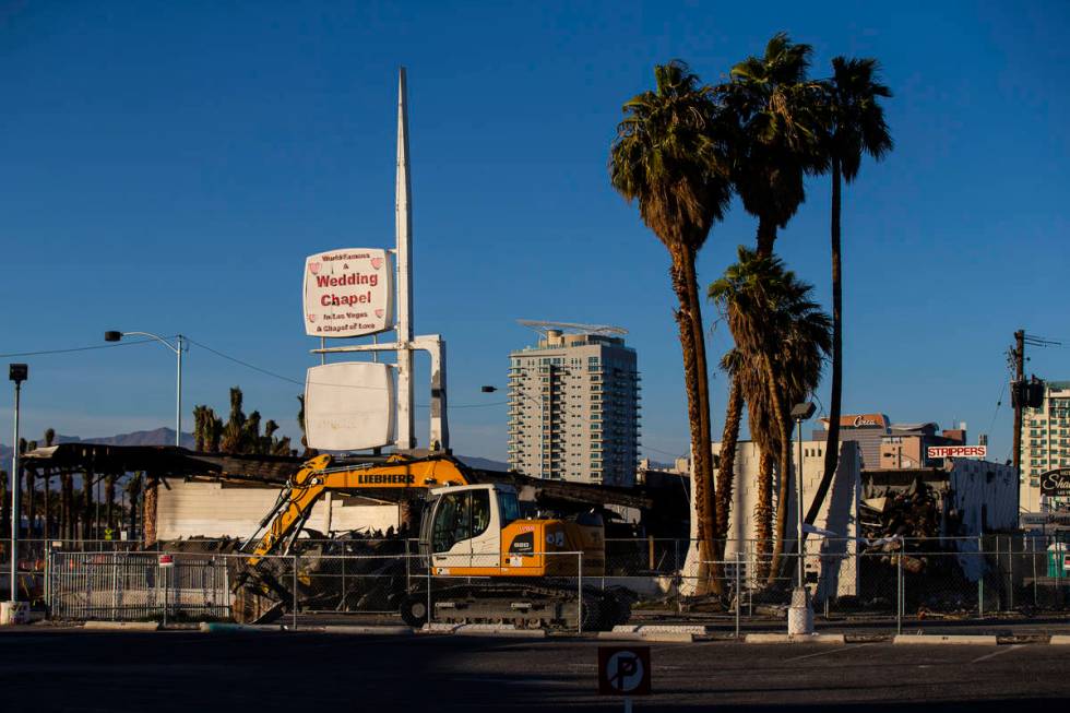 The scene of a former wedding chapel, which burned down in January, in downtown Las Vegas on Mo ...