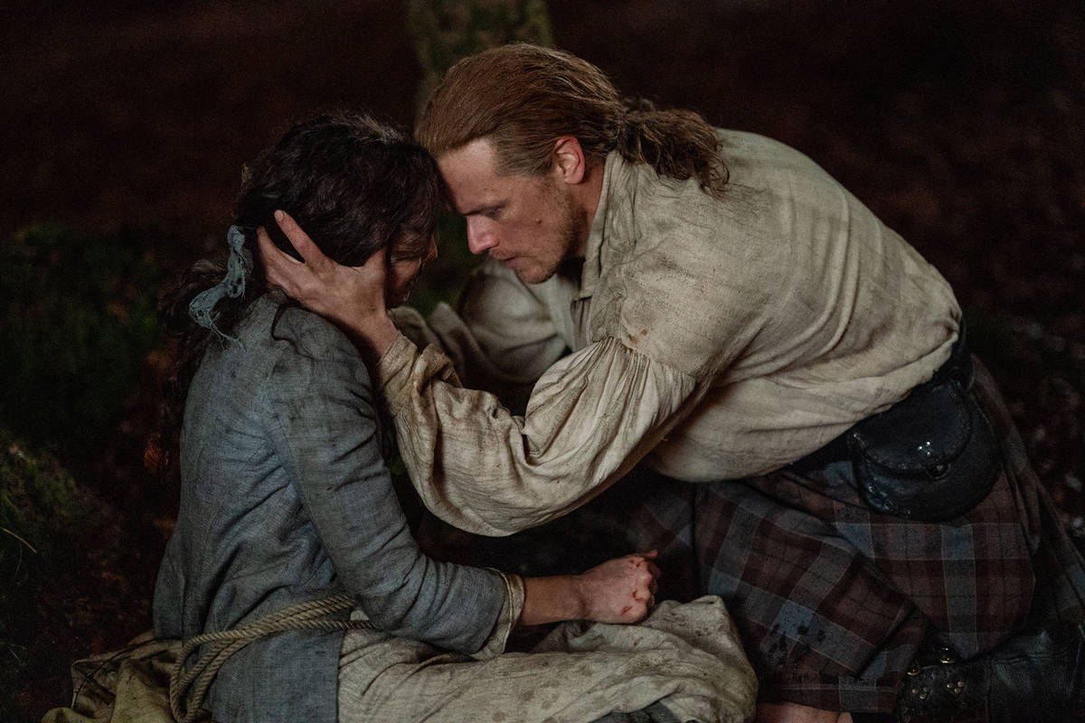 Sam Heughan and Caitriona Balfe in a scene from the Season 5 finale of the time-traveling histo ...