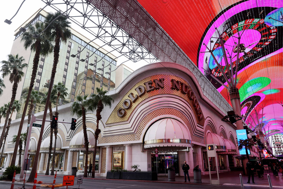 Golden Nugget at the Fremont Street Experience in downtown Las Vegas Monday, Feb. 1, 2021. (K.M ...