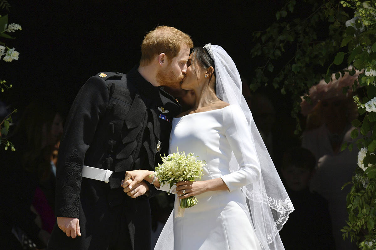 FILE - In this Saturday, May 19, 2018 file photo, Britain's Prince Harry and Meghan Markle leav ...