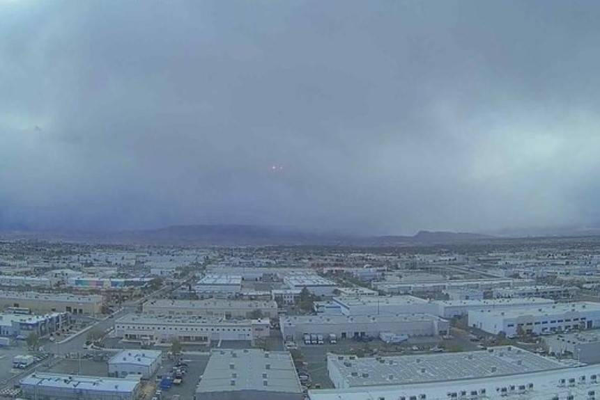 Rain and snow showers are seen over Summerlin from Allegiant Stadium on Wednesday, March 10, 20 ...