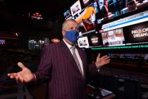 Circa owner Derek Stevens talks to a reporter in the sportsbook in Las Vegas Thursday, Jan. 28, ...