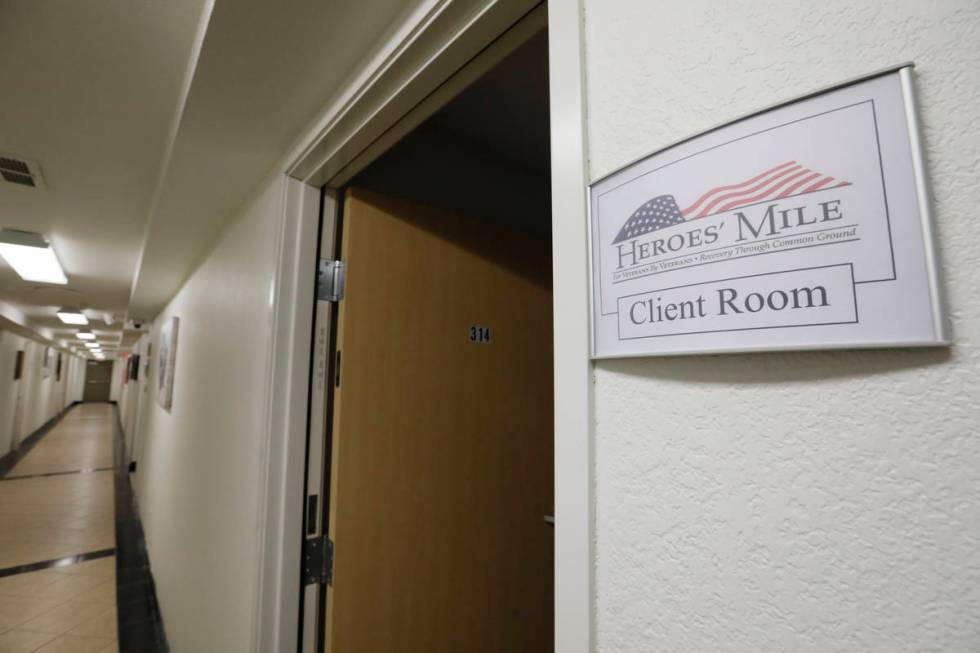 A client room sign is seen at the Vance Johnson Recovery Center in Las Vegas, Wednesday, March ...
