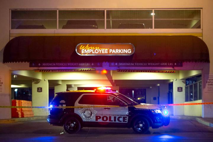 Metropolitan police investigate a homicide at the Wynn Employee Parking Garage on Tuesday, Marc ...