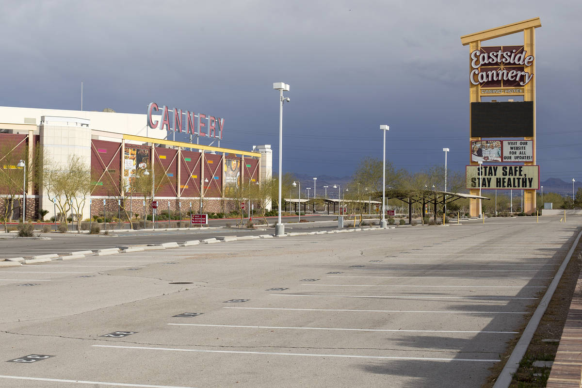 The parking lot is empty at Eastside Cannery, which remains closed, on Thursday, March 11, 2021 ...