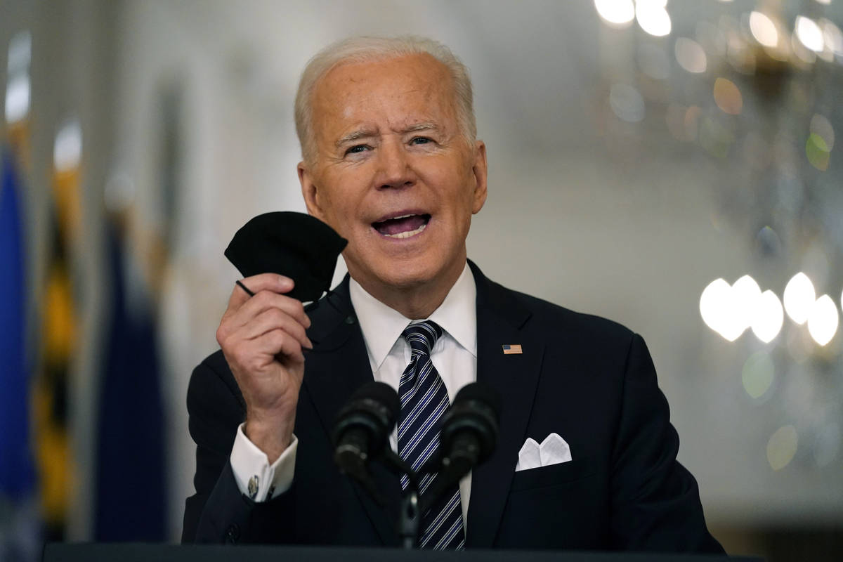 President Joe Biden speaks about the COVID-19 pandemic during a prime-time address from the Eas ...